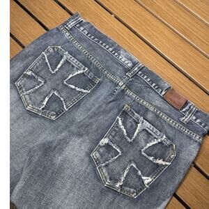 Y2K Grunge Flypaper Jeans 40x32 Cross Pocket Embroidery Bootcut Distressed Flare